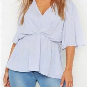 Plus Angel Sleeve Peplum Blouse